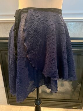 Navy Textured Wrap Skirt with Black Waist Tie One Size